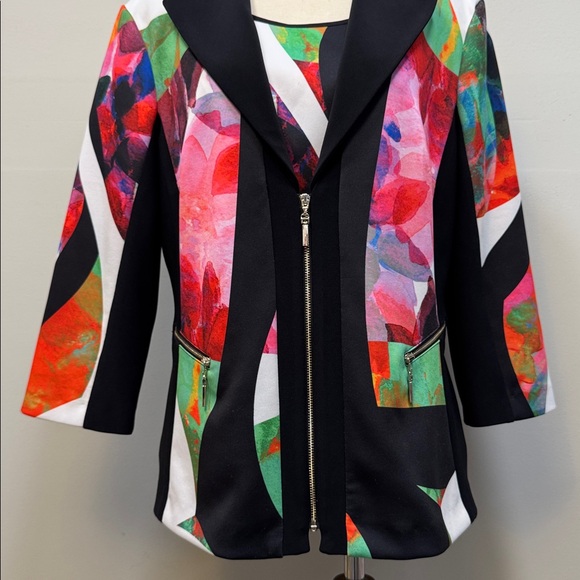 Joseph Ribkoff colorful geometric front zip jacket with matching tank top - Picture 3 of 10